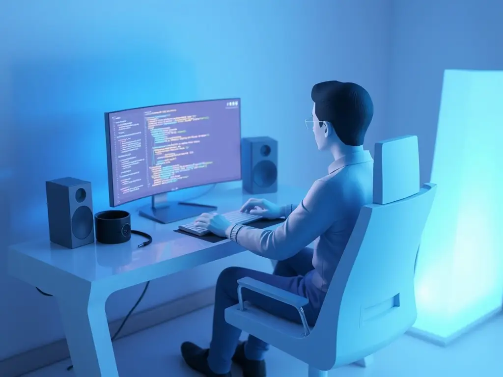 A developer working on a machine learning model on a computer screen with code and data visualizations, representing Custom AI Solution Development service.